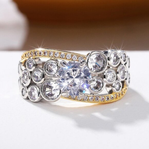 🎀925 Silver Plated 4A Round Brilliant Cut CZ Wedding Ring, MLNN1058 - Picture 2 of 4